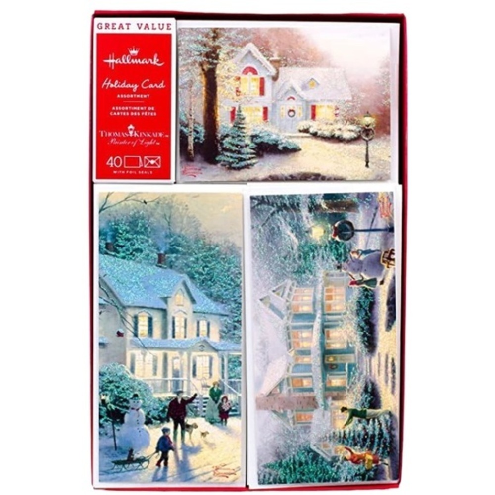 🌸NIB HALLMARK Thomas Kincade 40 ct assorted Christmas cards with seals